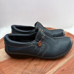 Clarks Collection Women Navy Leather Slip On Loafers Shoes Size 7M